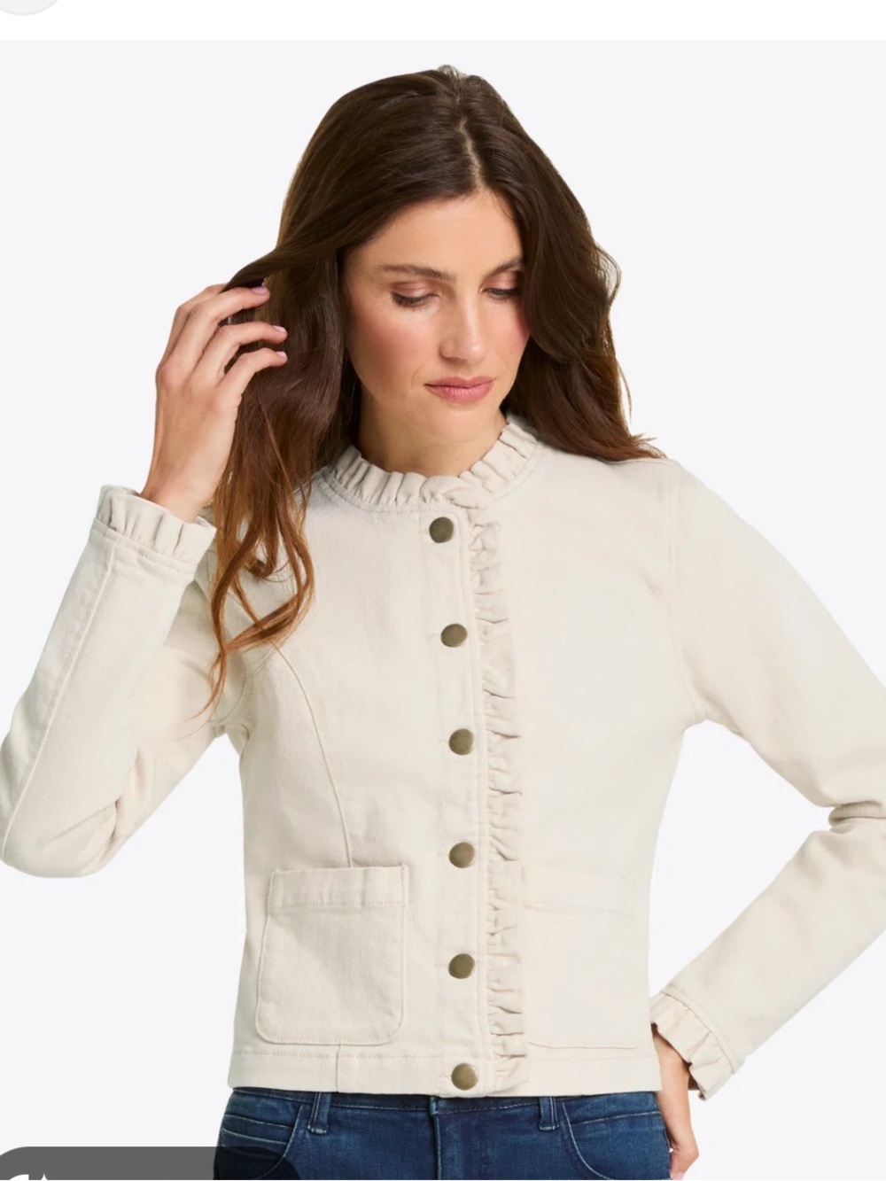DRAPER JAMES RUFFLE WHITE COTTON DENIM JACKET SZ SM NWT